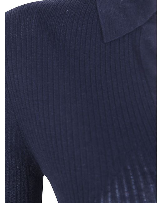 Max Mara Blue Gergo Ribbed Polo Knitted Top