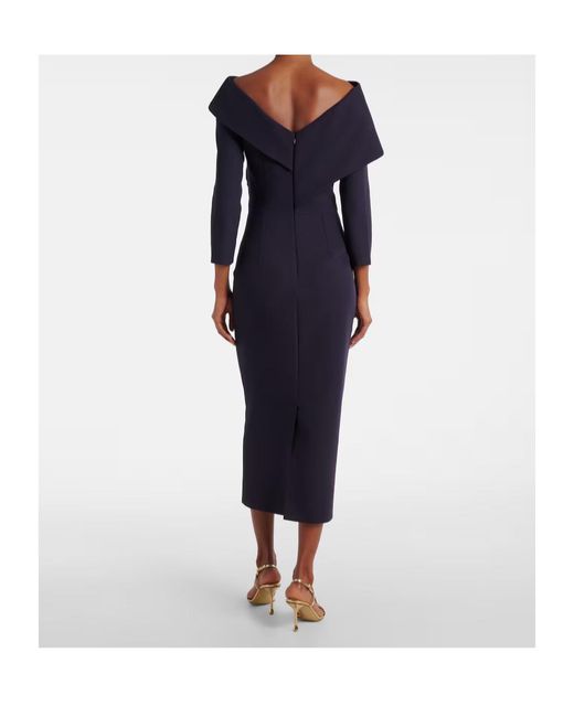 Safiyaa Blue Off-Shoulder Crêpe Midi Dress