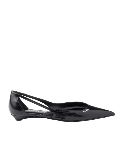 Prada Black Pointed-Toe Cut-Out Detailed Ballerinas