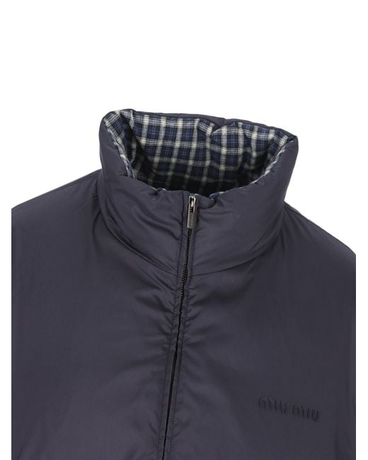 Miu Miu Gray Check-Pattern Quilted Jacket