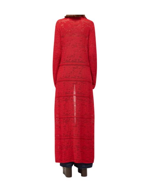 Blugirl Blumarine Red Crochet-Knit Long-Line Cardigan