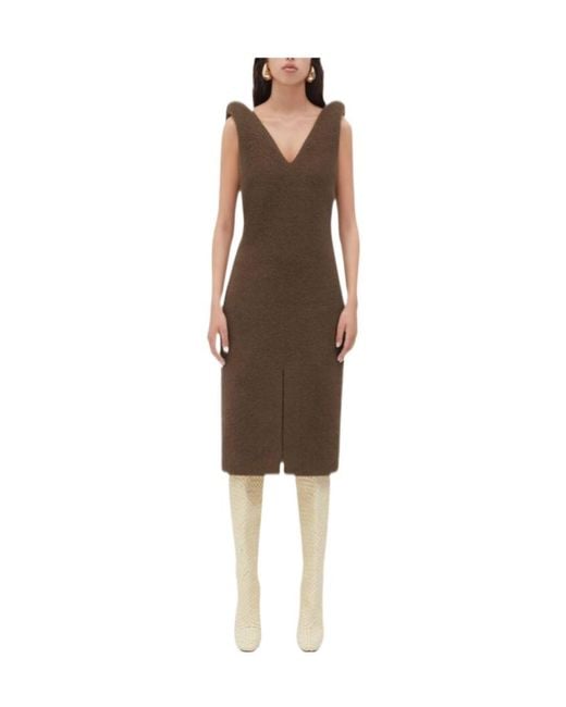 Bottega Veneta Brown Logo V-Neck Dress
