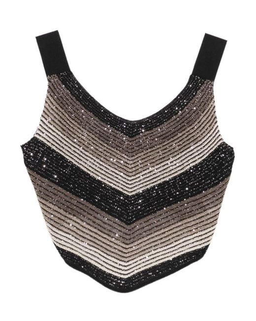 D.exterior Gray Striped Sequinned Knit Top
