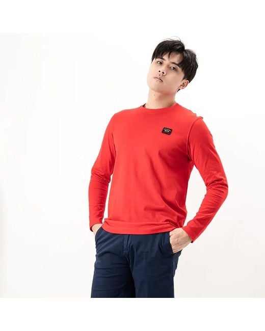 Paul & Shark Red T-Shirt With Round Neck And Long Sleeves for men
