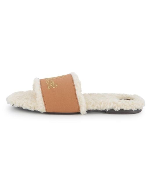 Chloé White Shearling-Effect Logo-Embroidered Sandals