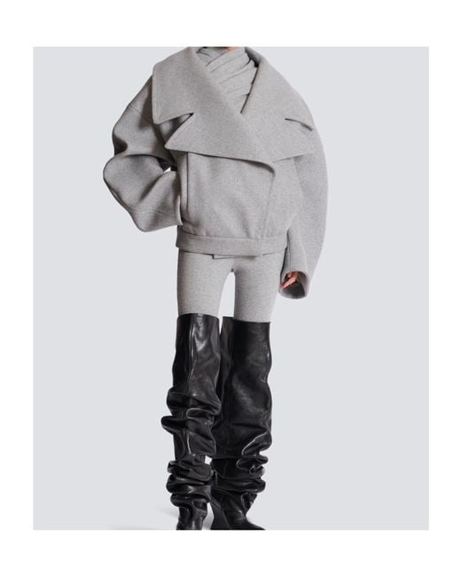 Balmain Gray Wool-Cashmere Oversized Pea Coat