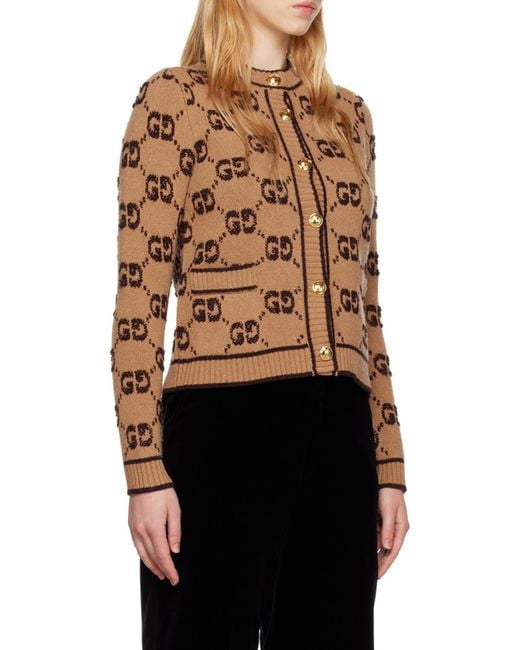 Gucci Brown Gg Jacquard Button-Up Cardigan
