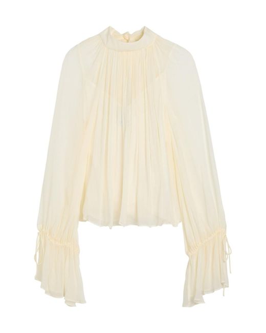 Staud Natural Roux Pleated Georgette Blouse