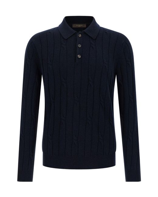 Zanone Blue Cable-Knit Button-Placket Polo Shirt for men