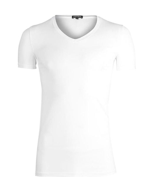 Zegna White V-Collar Short-Sleeved T-Shirt for men