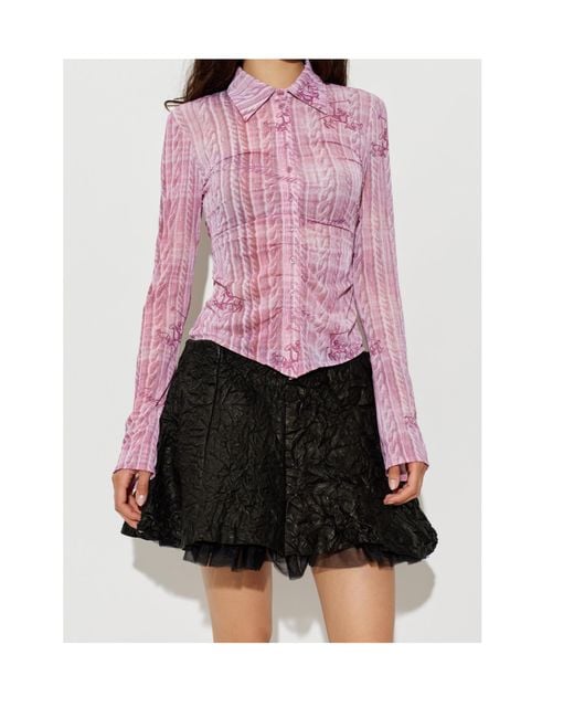 AVAVAV Pink Cable-Knit-Print Ruched Shirt
