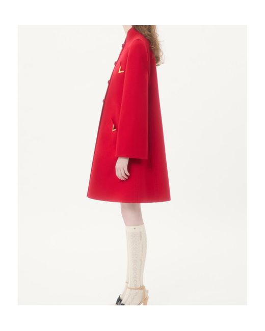 Valentino Red Button-Up A-Line Hem Coat