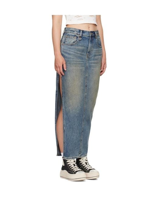 R13 Black Devon Side Slit Denim Skirt