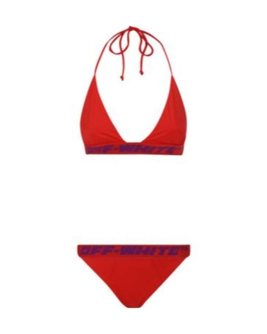 Off-White c/o Virgil Abloh Red Logo-Band Bikini Set