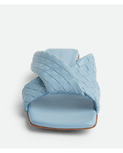 Bottega Veneta Blue Riva Intrecciato Flat Mule Sandals