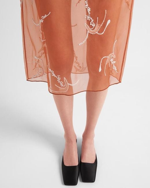 Prada Orange Pattern-Embroidered Skirt