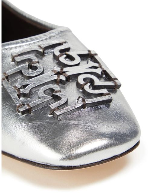 Tory Burch White Metallic Leather Ballet Flats