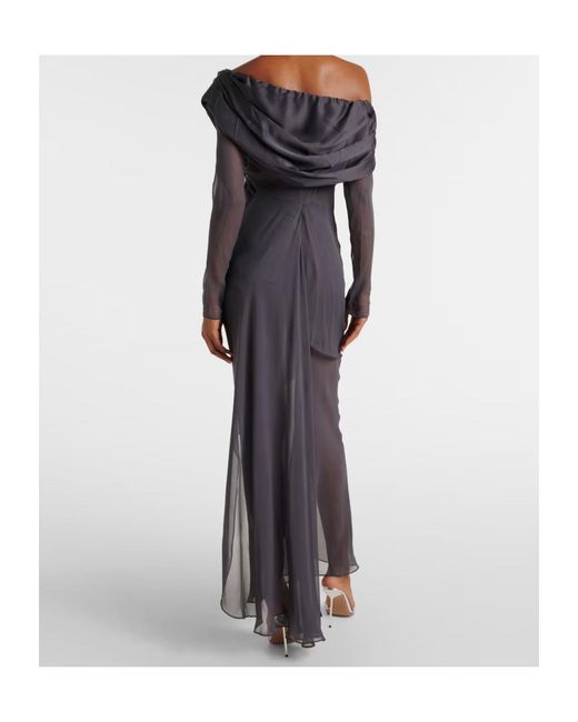 Christopher Esber Gray Asymmetric Sheer Silk Maxi Dress