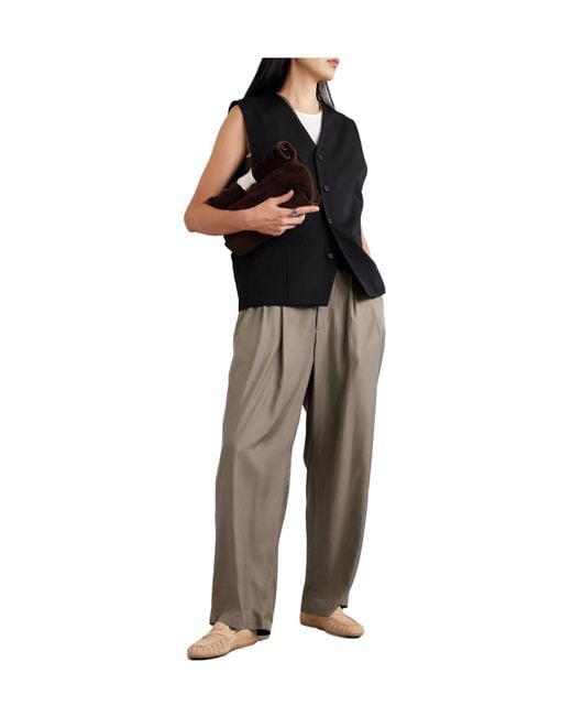 Ssstein Gray Pleated Twill Wide-Leg Pants