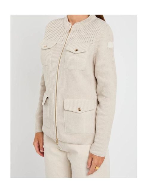 Moncler Natural Logo Ribbed Wool And Shell Cardigan