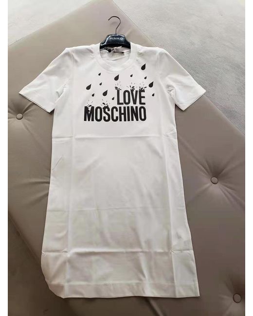Moschino White Logo Print Cotton T-Shirt Dress