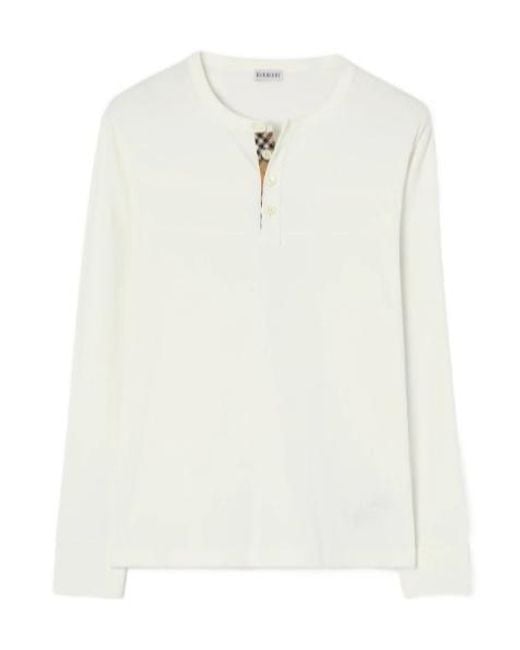 Burberry White Long Sleeved Crewneck T-Shirt for men