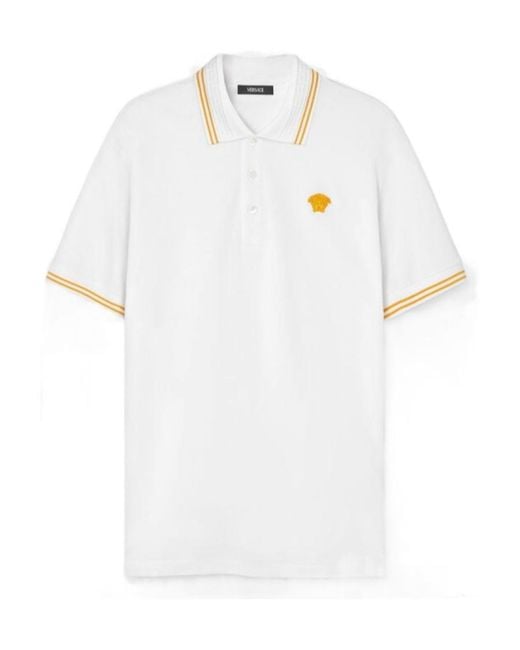Versace White Medusa-Embroidered Short-Sleeved Polo Shirt for men