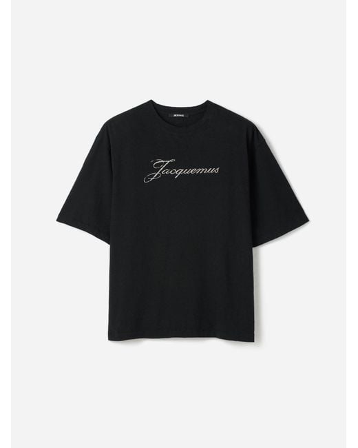 Jacquemus Black Logo Printed Crewneck T-Shirt for men