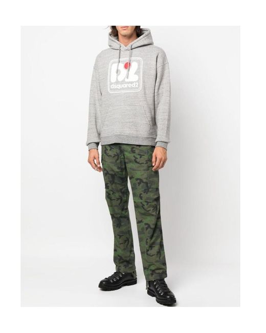 DSquared² Gray Logo Printed Drawstring Hoodie for men