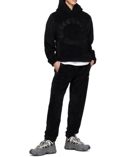 Burberry Black Logo Embroidered Teddy Hoodie for men