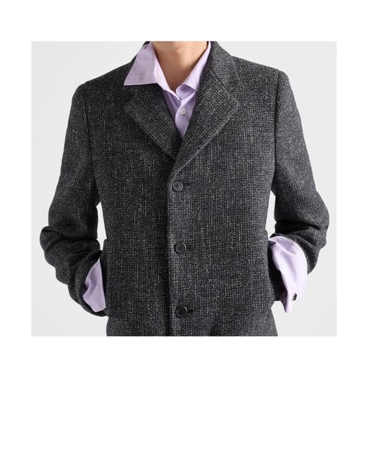 Prada Gray Single-Breasted Wool Blend Coat for men