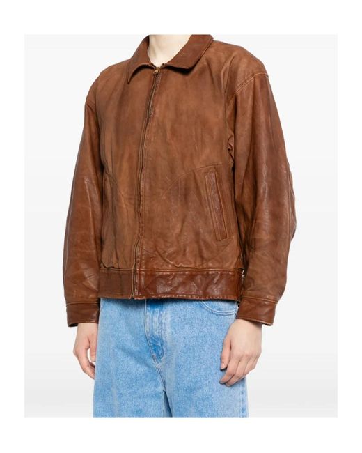 Visvim Brown Front Zipper Leather Jacket for men