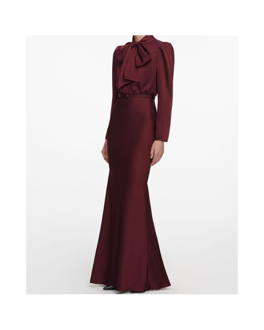 Self-Portrait Red Burgundy Tie Neck Satin Maxi Dress