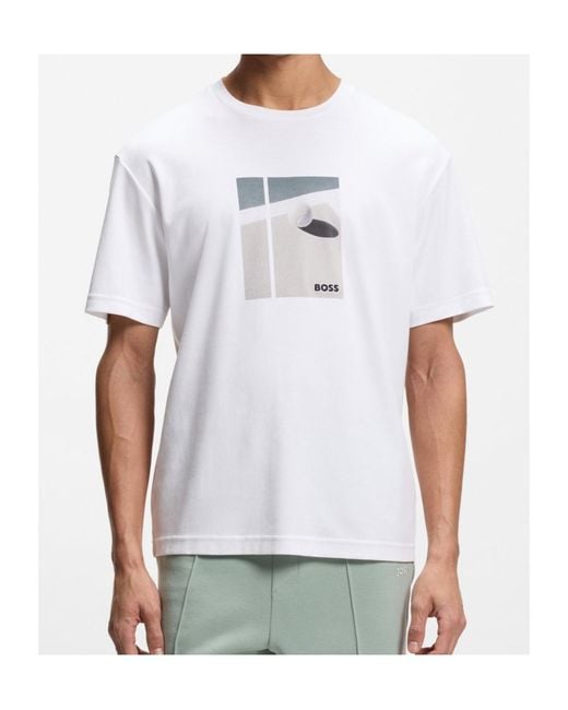 Boss White Pattern-Printed T-Shirt for men