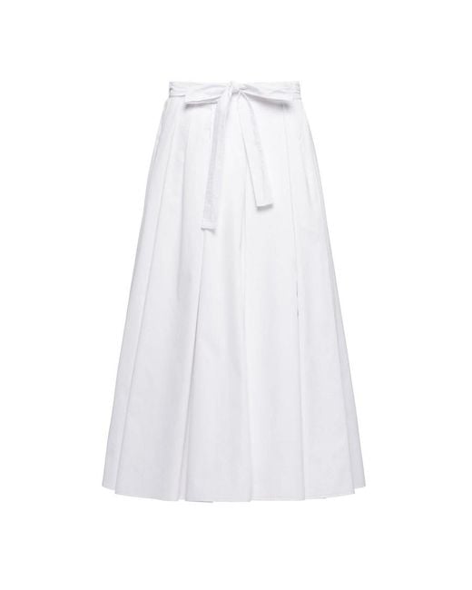 Prada White Girded Waist Pleated Skirt