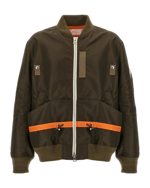 Sacai Green Drawstring-Waist Bomber Jacket for men