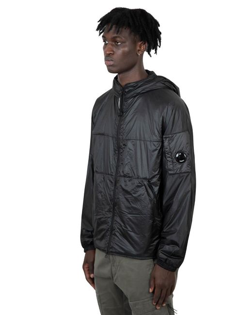 C P Company Black Nada Shell Zipped Hooded Jacket for men