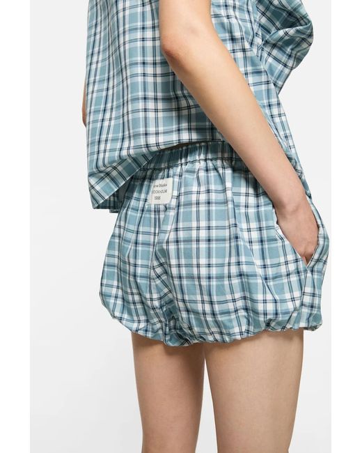 Acne Blue Check-Pattern Bubble Shorts