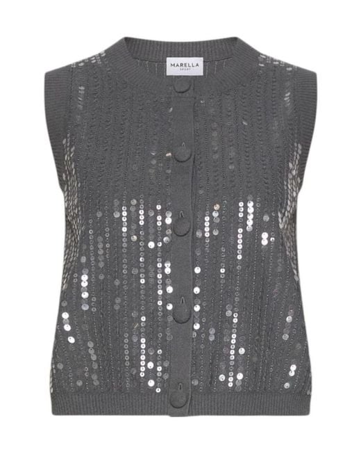 Marella Gray Button-Front Sequin Vest