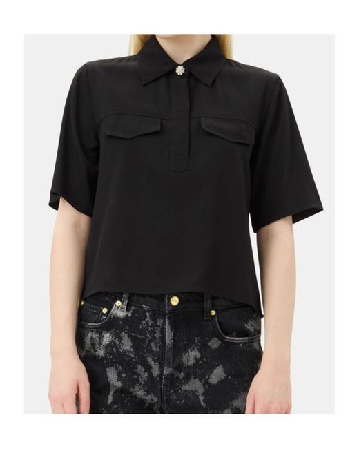Ganni Black Top With Decorative Button