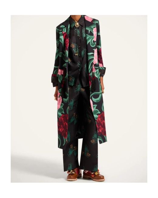 LaDoubleJ Green Duster Floral Tassel Coat