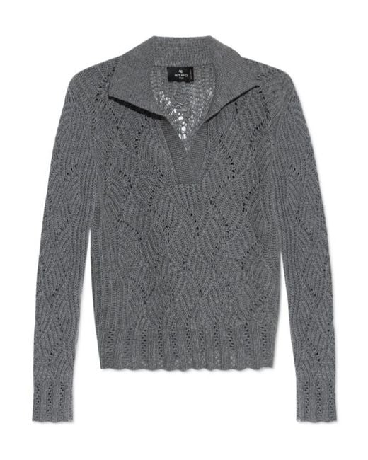 Etro Gray Cable Knitted Jumper