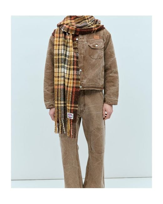 Acne Brown Checked Tassel Scarf for men