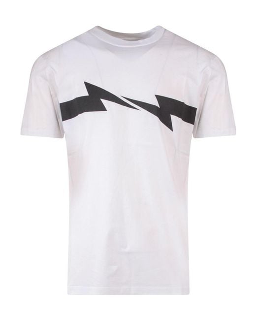 Neil Barrett White Thunderbolt-Print Cotton T-Shirt for men