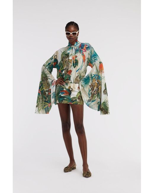 Roberto Cavalli Green Jungle Print Viscose Blouse