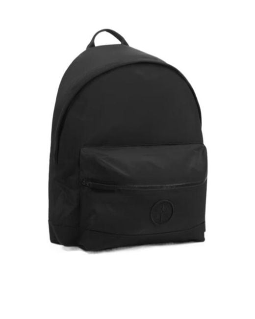 Stone Island Black Compass-Motif Zipped Backpack for men