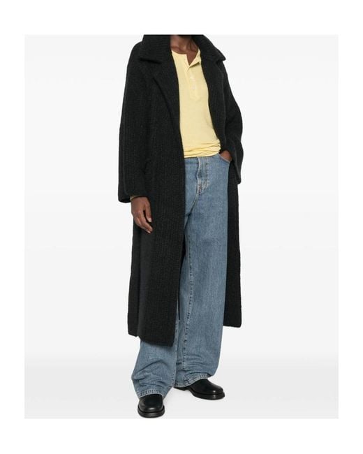 Alanui Black Ribbed-Knit Belted Coat
