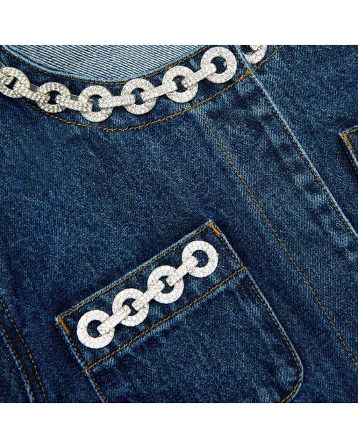 Self-Portrait Blue Embellished Trim Denim Jacket