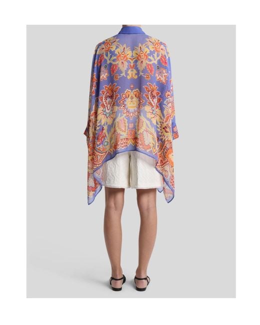 Etro Blue Floral Printed Poncho