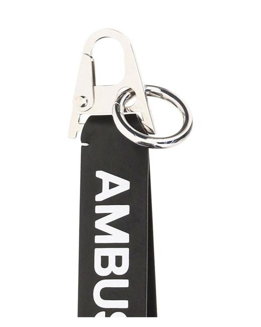 Ambush White Logo-Lettering Leather Keyholder for men